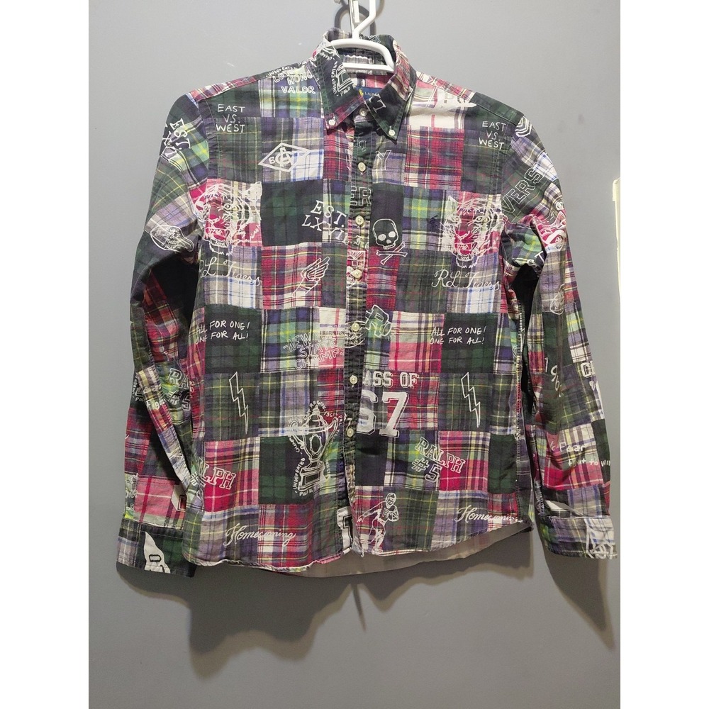 Vtg Ralph Lauren Mens M Yale Patchwork Colorblock Long Sleeve Oxford Shirt
